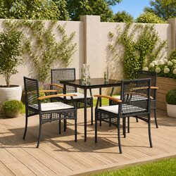 Black 5 Piece Outdoor Garden Dining Set with Cushions