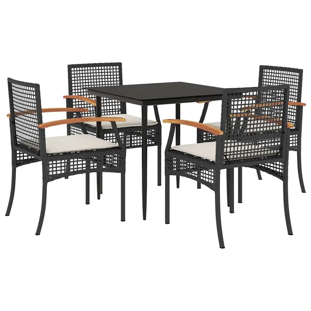 Garden Dining Set PE Rattan Steel 5 Piece Black Outdoor Furniture Table Chairs Cushions