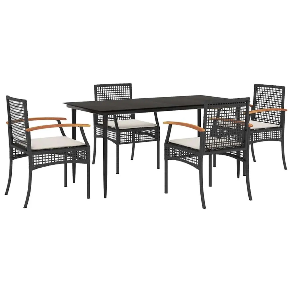 Garden Dining Set PE Rattan Powder-coated Steel 5 Piece Black