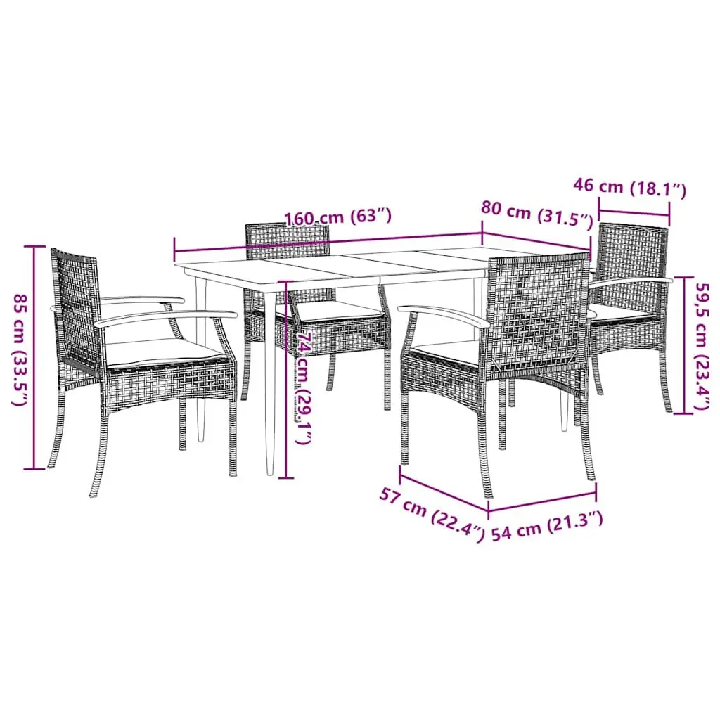 Garden Dining Set PE Rattan Powder-coated Steel 5 Piece Black