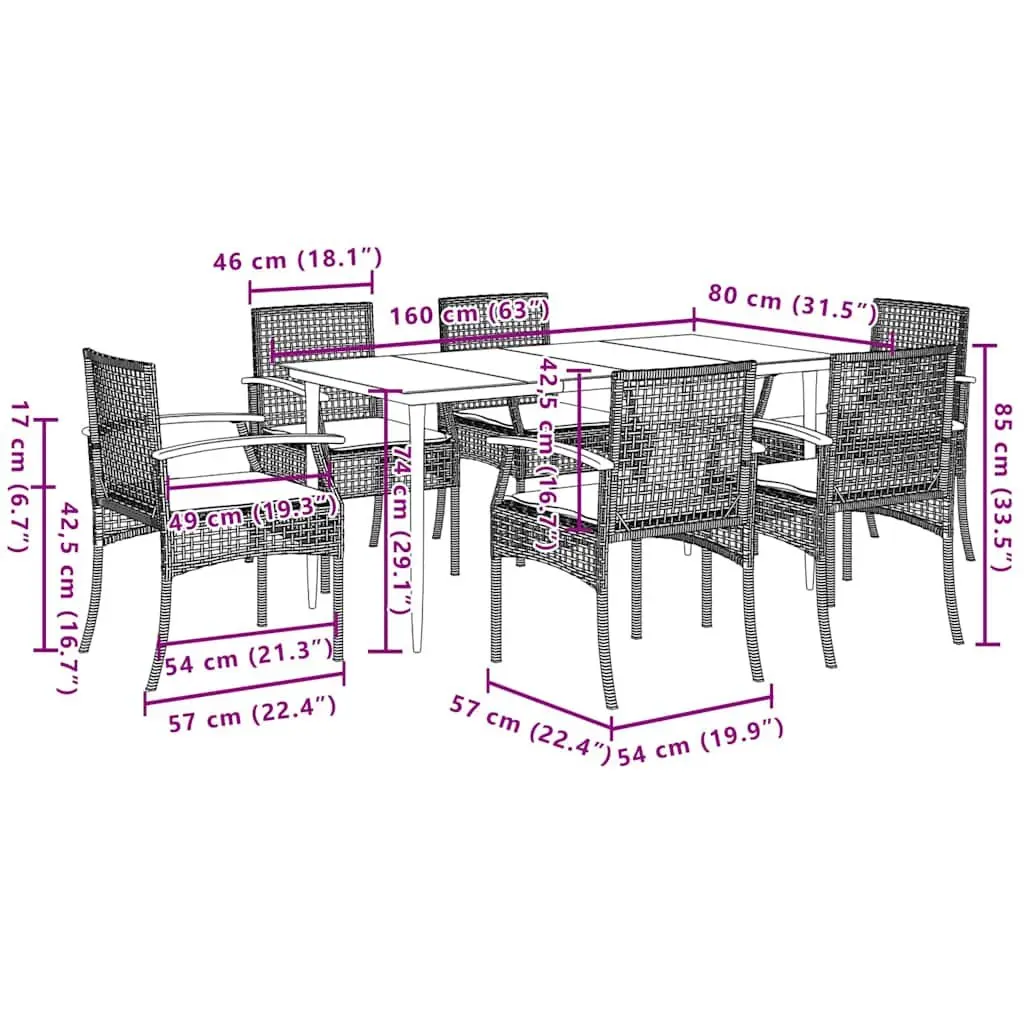 7 Piece Outdoor Dining Set with Cushions