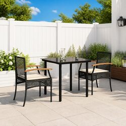Durable Black Poly Rattan 3 Piece Outdoor Dining Set