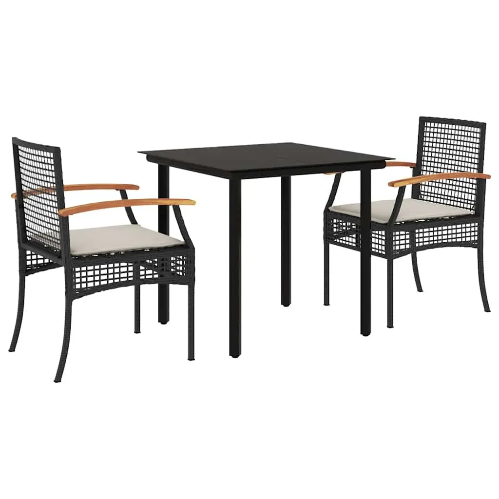 Black Poly Rattan 3 Piece Outdoor Dining Set