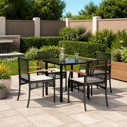 5 Piece Premium Black Poly Rattan Outdoor Dining Set