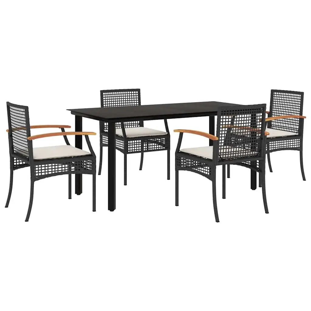 5 Piece Garden Dining Set PE Rattan Black Outdoor Furniture Table Chairs