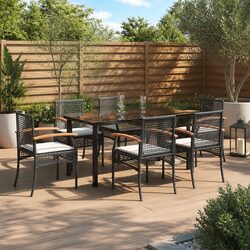 Durable 7 Piece Outdoor Dining Set with Black Poly Rattan