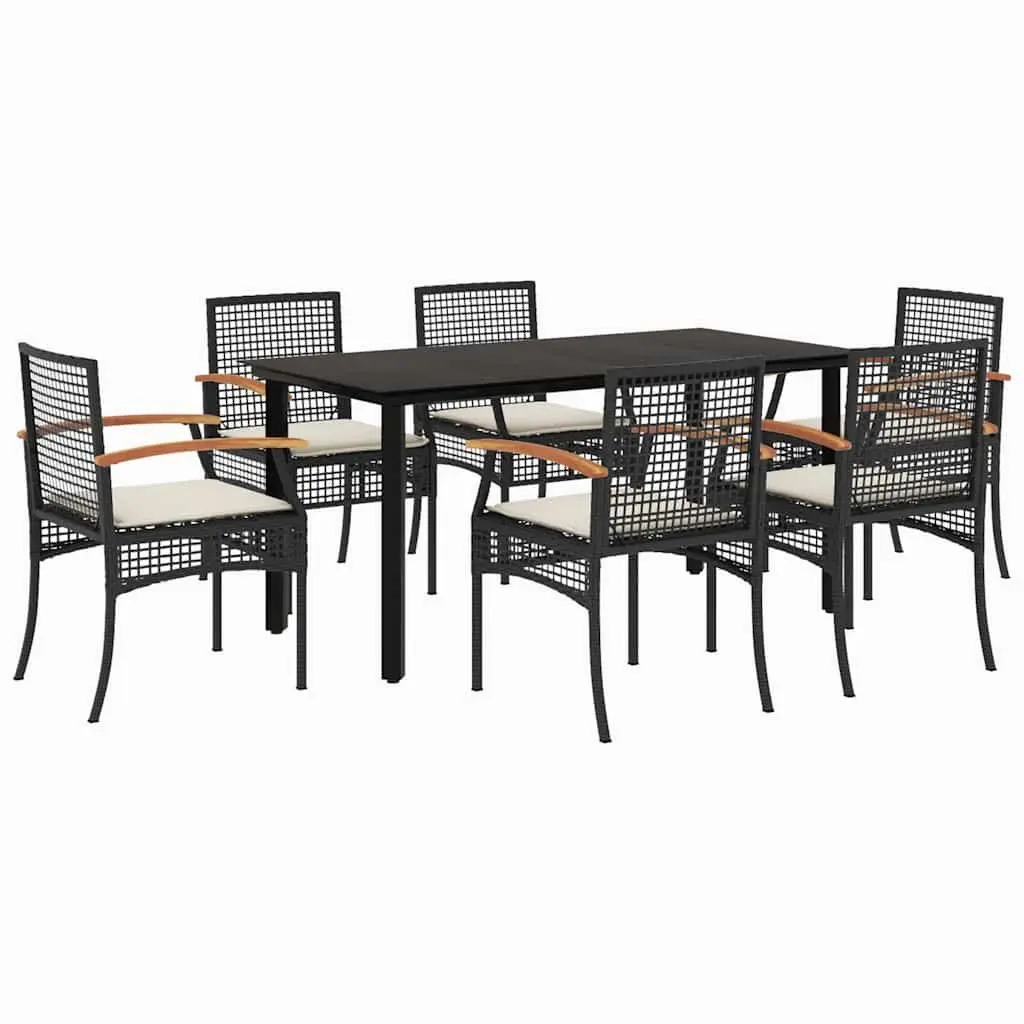 7 Piece Outdoor Dining Set with Black Poly Rattan