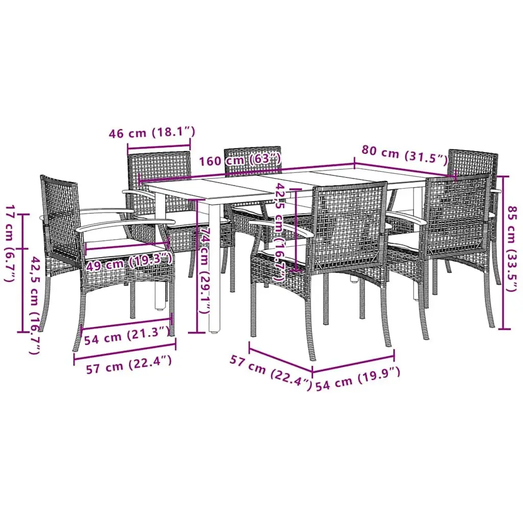 7 Piece Outdoor Dining Set with Black Poly Rattan