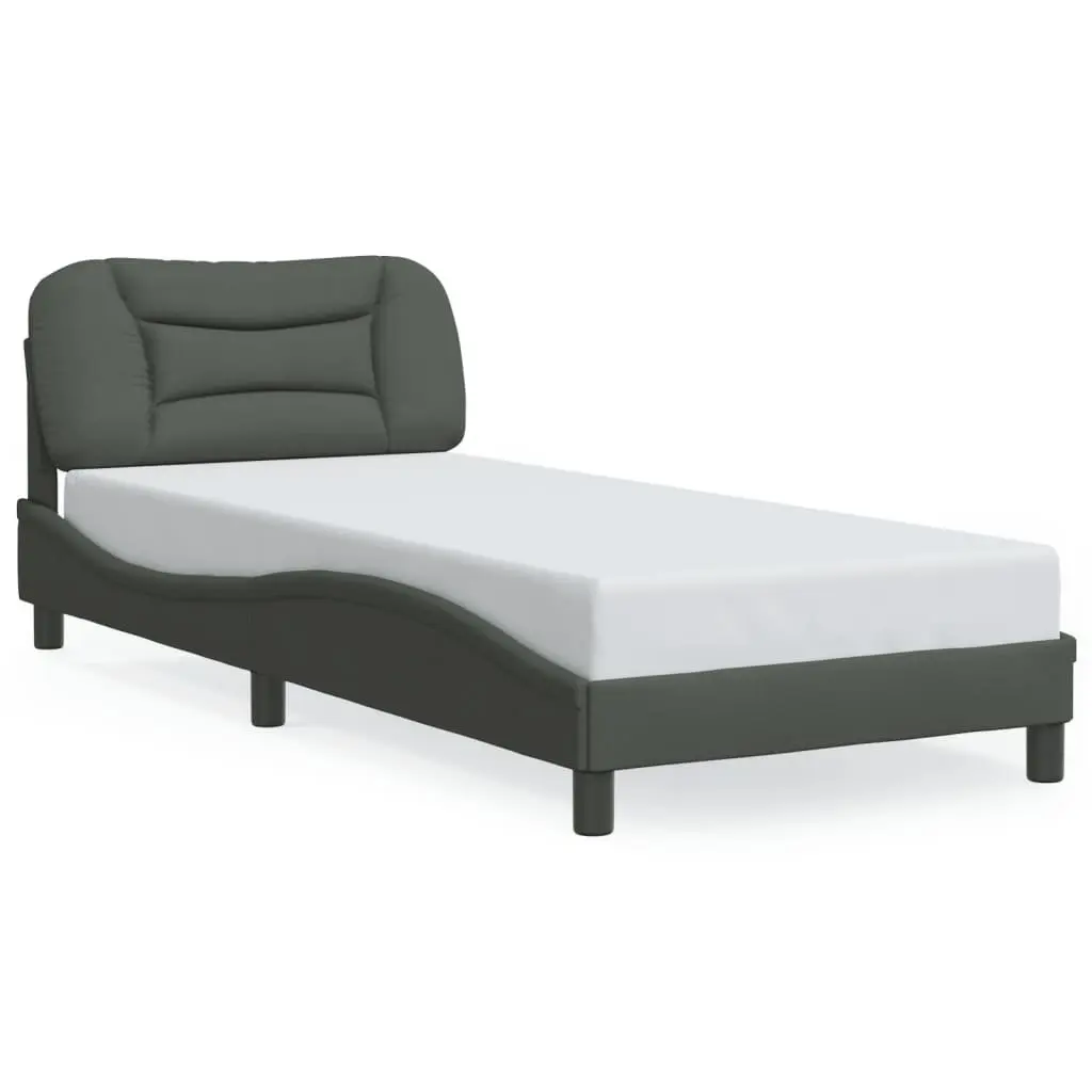 Dark Grey Fabric Bed Frame with LED Lighting 90x190 cm