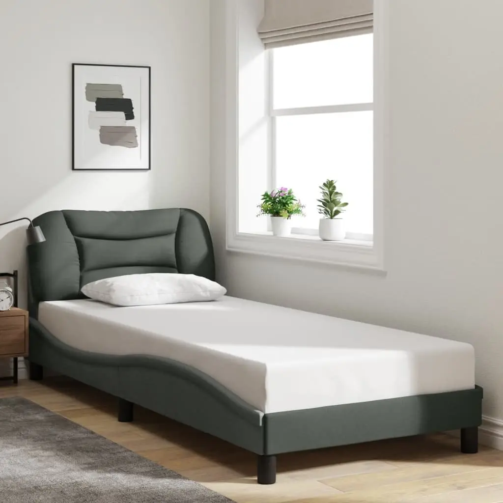Dark Grey Fabric Bed Frame with LED Lighting 90x190 cm