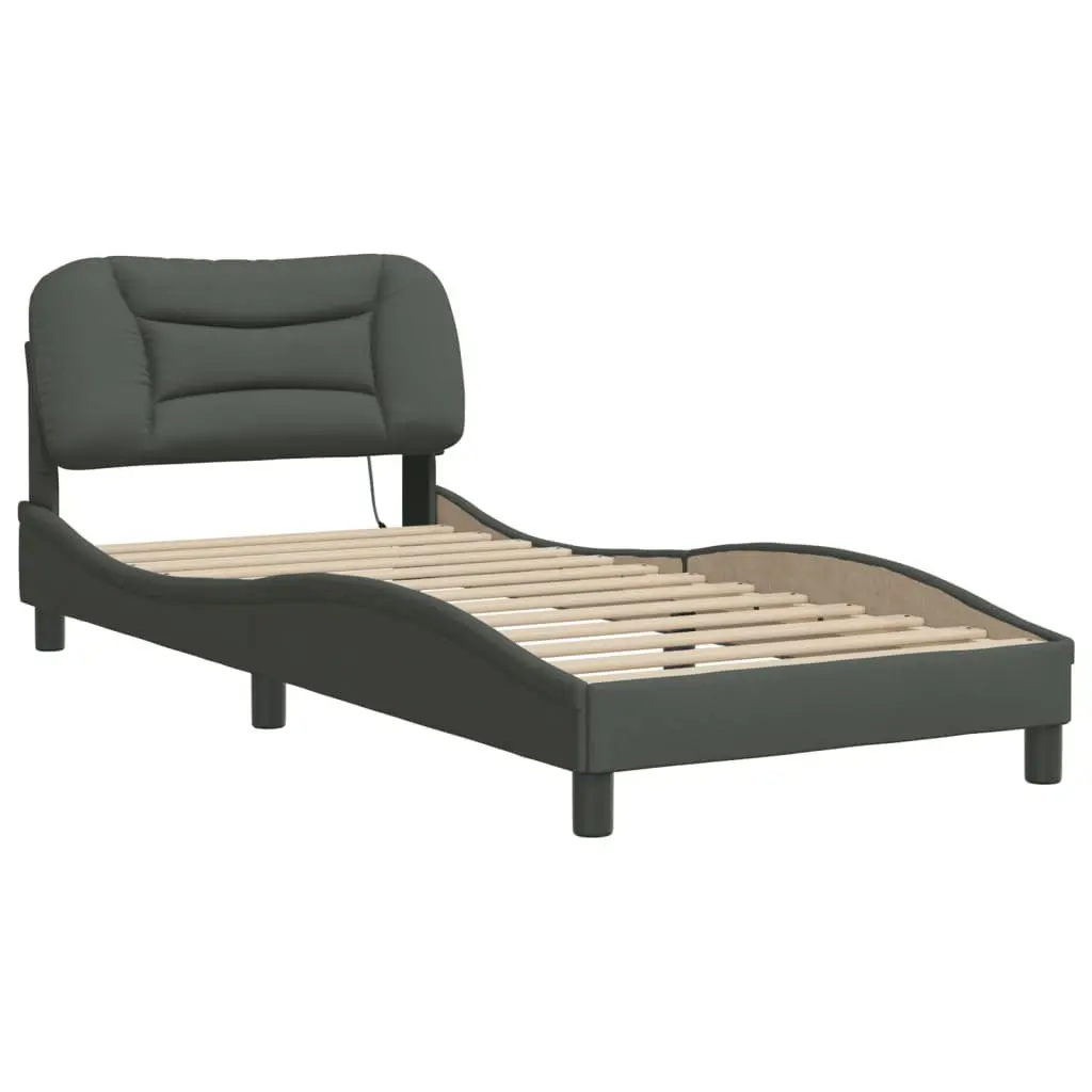 Dark Grey Fabric Bed Frame with LED Lighting 90x190 cm