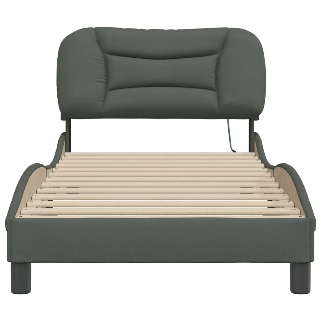 Dark Grey Fabric Bed Frame with LED Lighting 90x190 cm