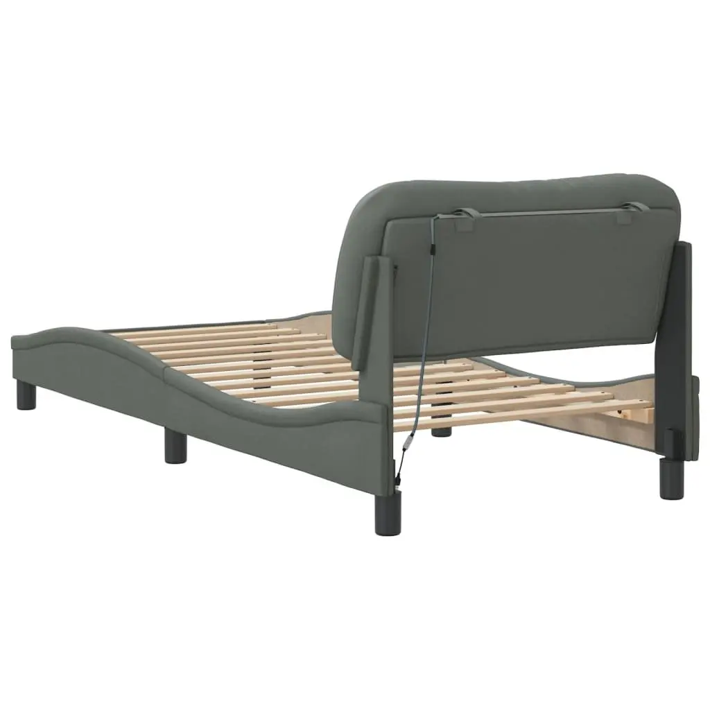 Dark Grey Fabric Bed Frame with LED Lighting 90x190 cm