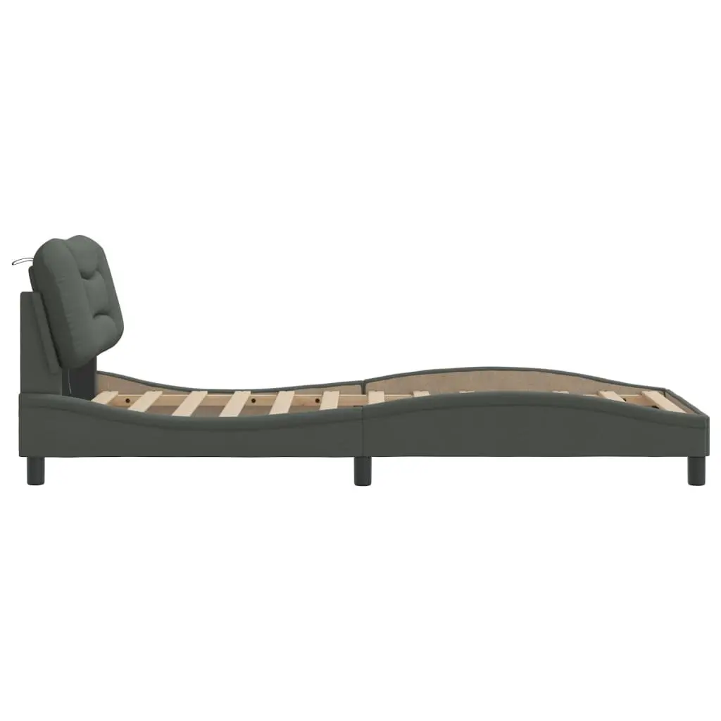 Dark Grey Fabric Bed Frame with LED Lighting 90x190 cm
