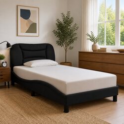 Stylish Black Fabric Bed Frame with LED Lighting 90x190 cm