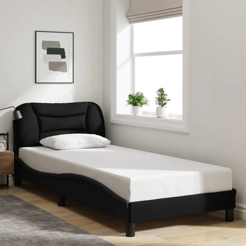 Black Fabric Bed Frame with LED Lighting 90x190 cm