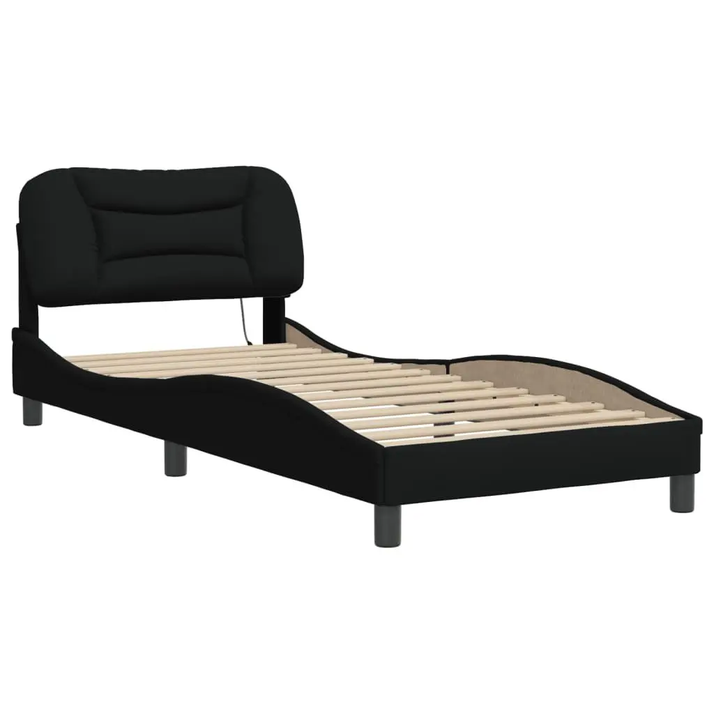 Black Fabric Bed Frame with LED Lighting 90x190 cm