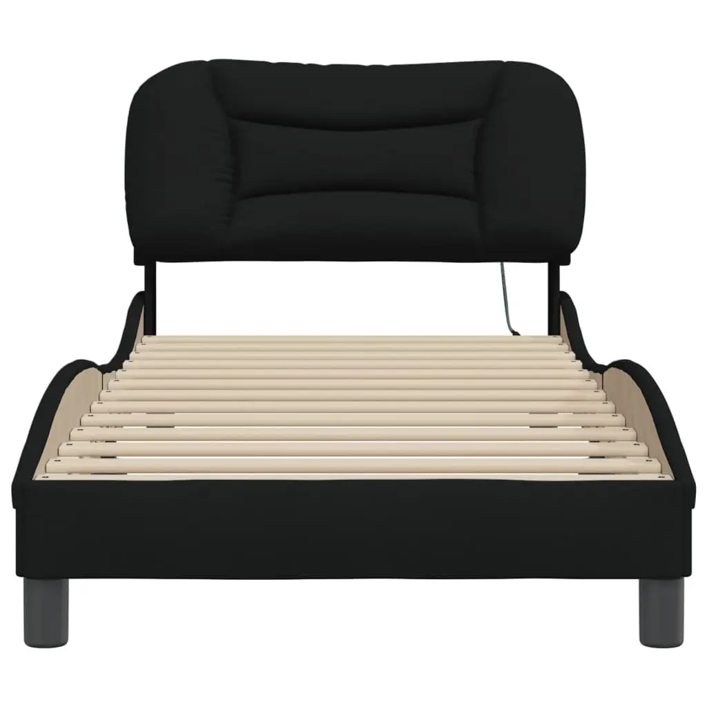Black Fabric Bed Frame with LED Lighting 90x190 cm