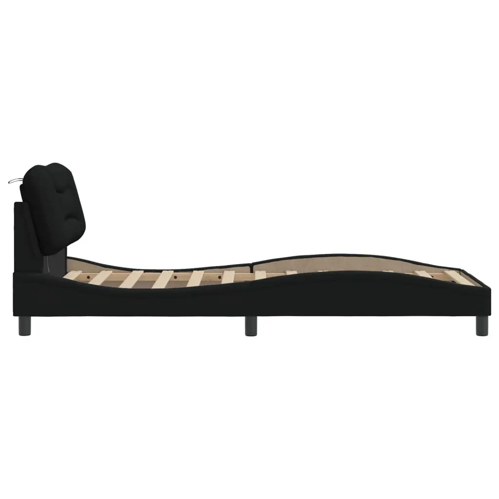 Black Fabric Bed Frame with LED Lighting 90x190 cm