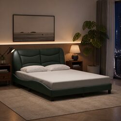 Stylish Double Bed Frame with LED Lights in Dark Grey