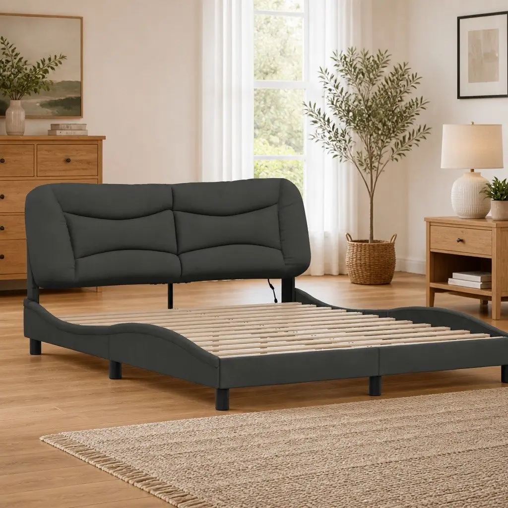Queen Bed Frame with LED Lights Dark Grey 152x203cm