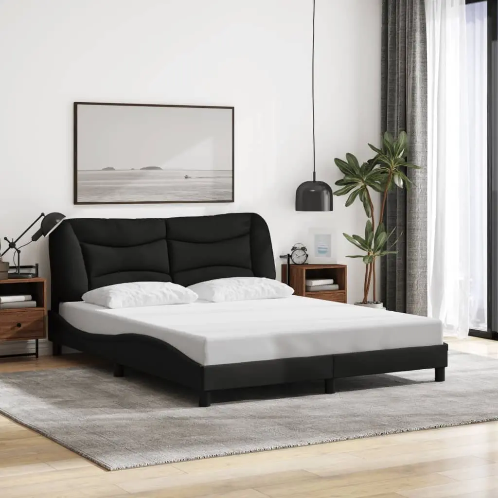 Queen Bed Frame with LED Lights and Fabric Upholstery