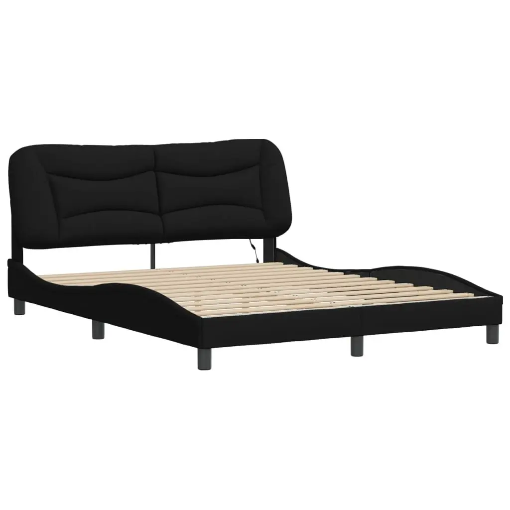 Queen Bed Frame with LED Lights and Fabric Upholstery