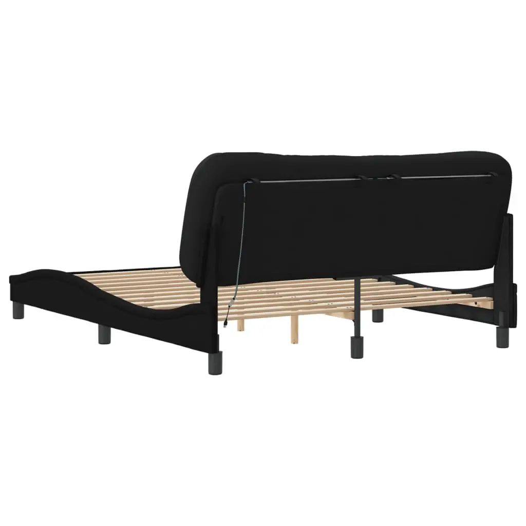 Queen Bed Frame with LED Lights and Fabric Upholstery