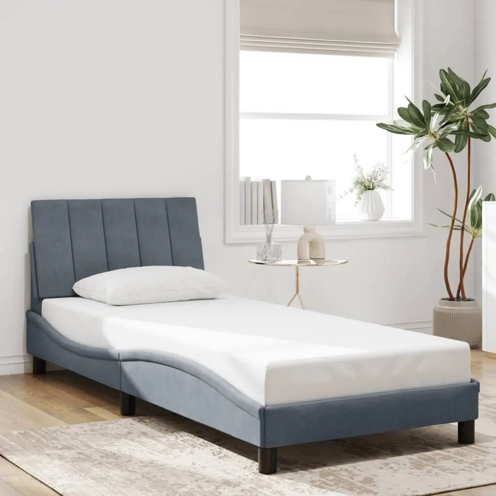 Bed Frame Velvet 90x190 cm Dark Grey with LED Lights Slatted Base Headboard