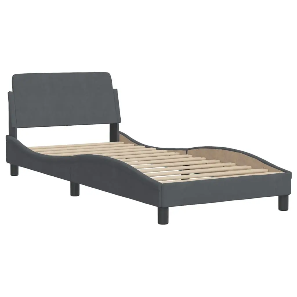 Bed Frame Velvet 90x190 cm Dark Grey with LED Lights Slatted Base Headboard