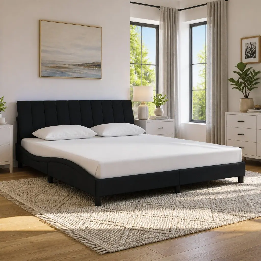 King Bed Frame with LED Lights and Slatted Base