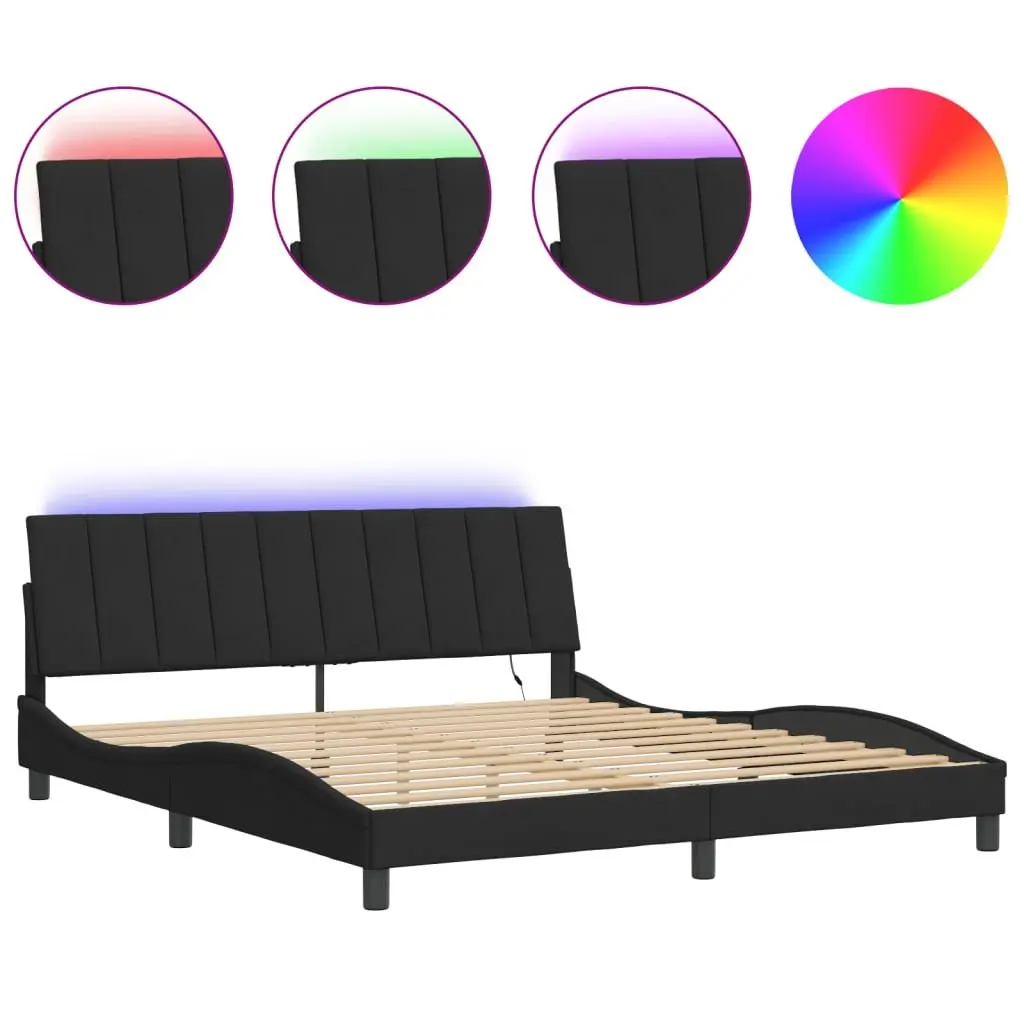 King Bed Frame with LED Lights and Slatted Base