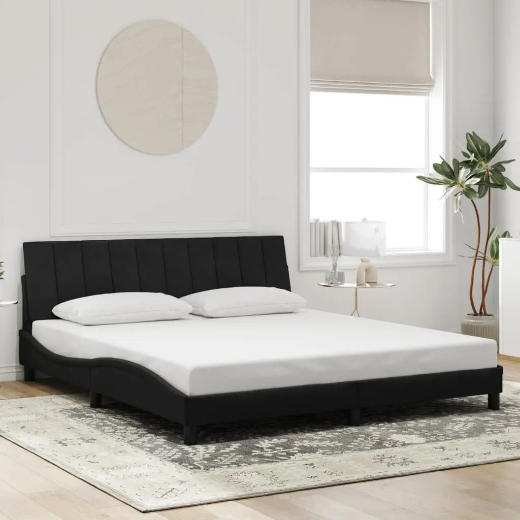 King Bed Frame with LED Lights and Slatted Base
