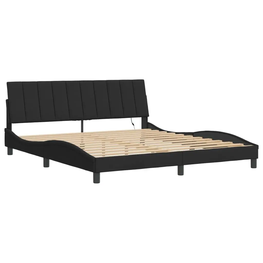King Bed Frame with LED Lights and Slatted Base