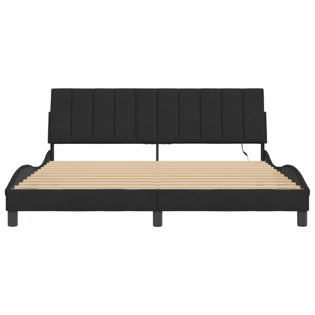 King Bed Frame with LED Lights and Slatted Base