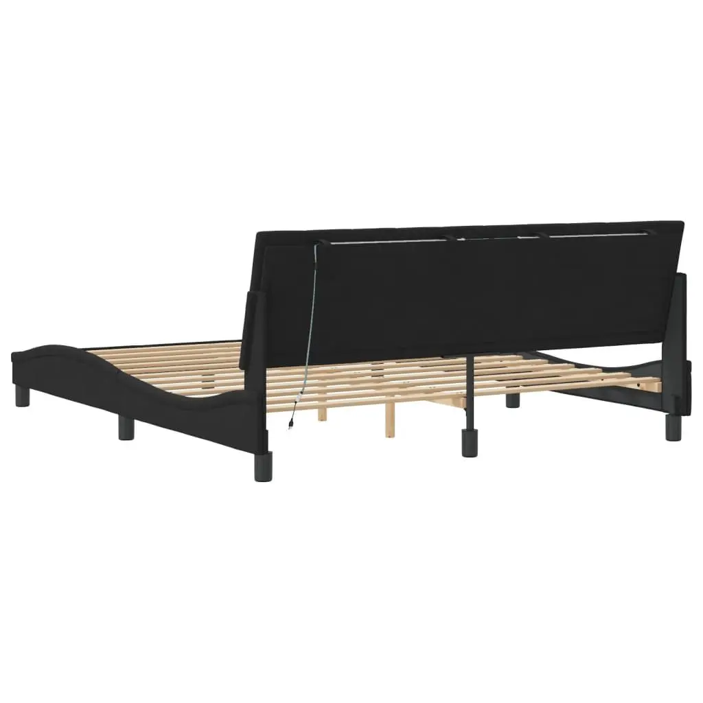 King Bed Frame with LED Lights and Slatted Base