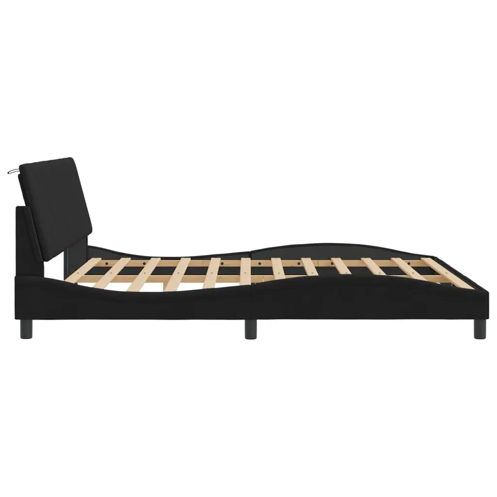King Bed Frame with LED Lights and Slatted Base
