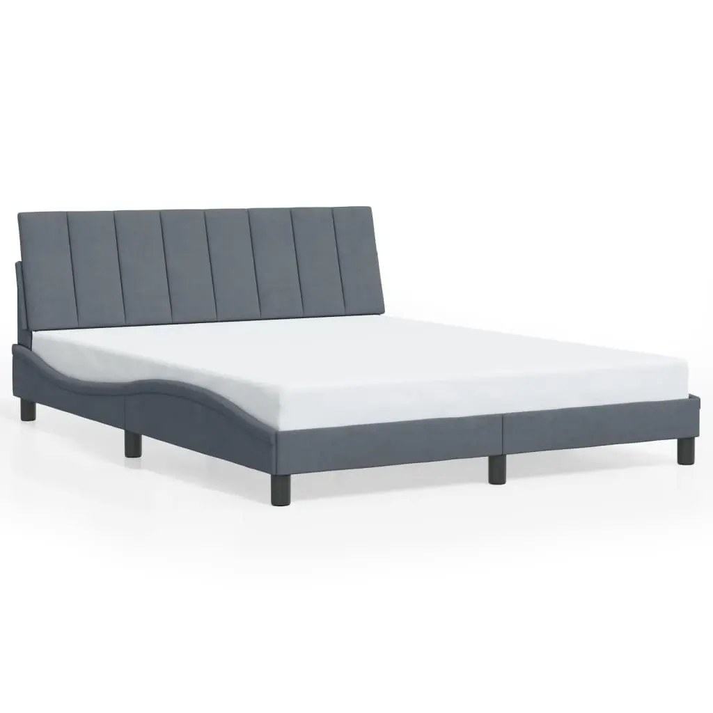 LED Grey Velvet Queen Bed Frame with Plywood Slats