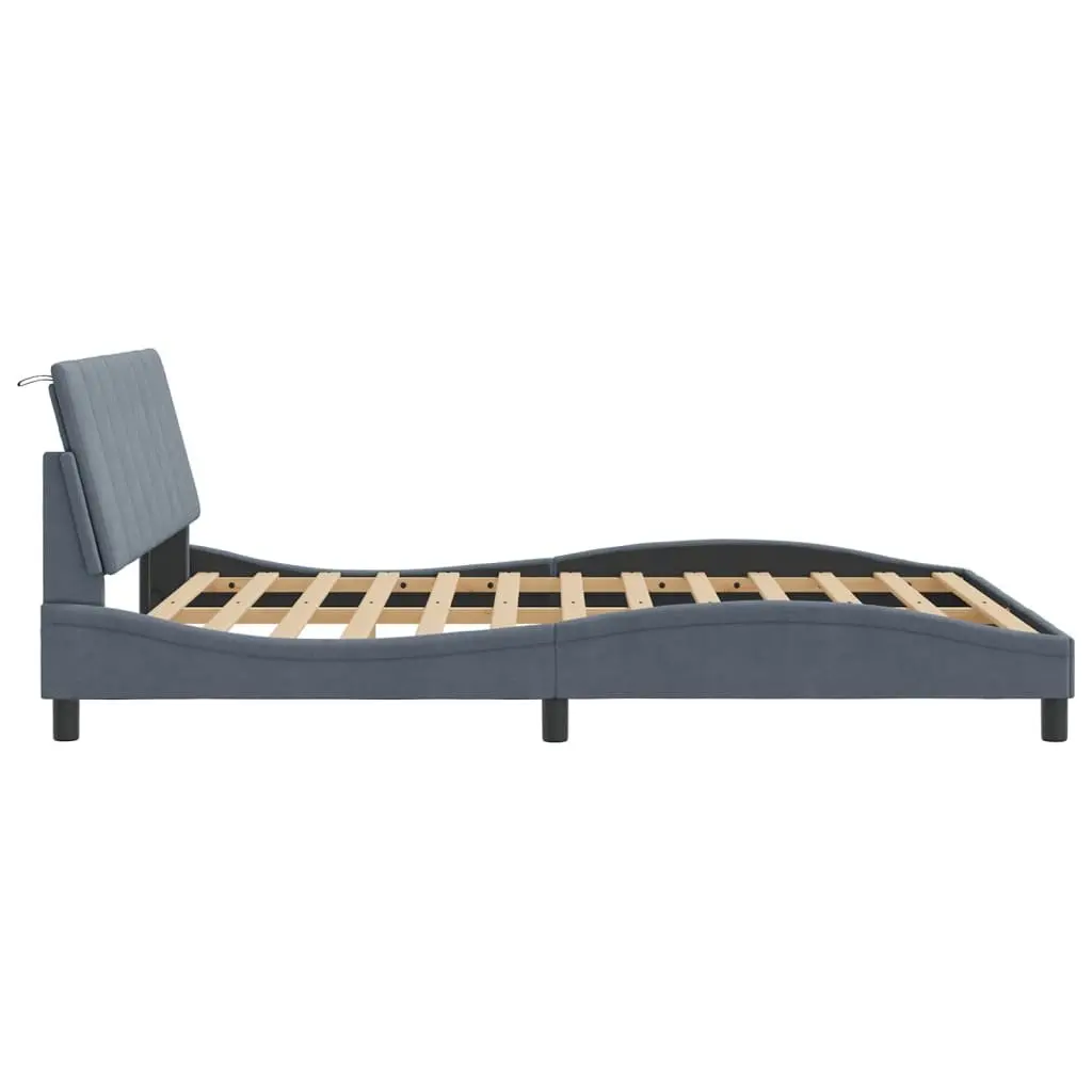 LED Grey Velvet Queen Bed Frame with Plywood Slats
