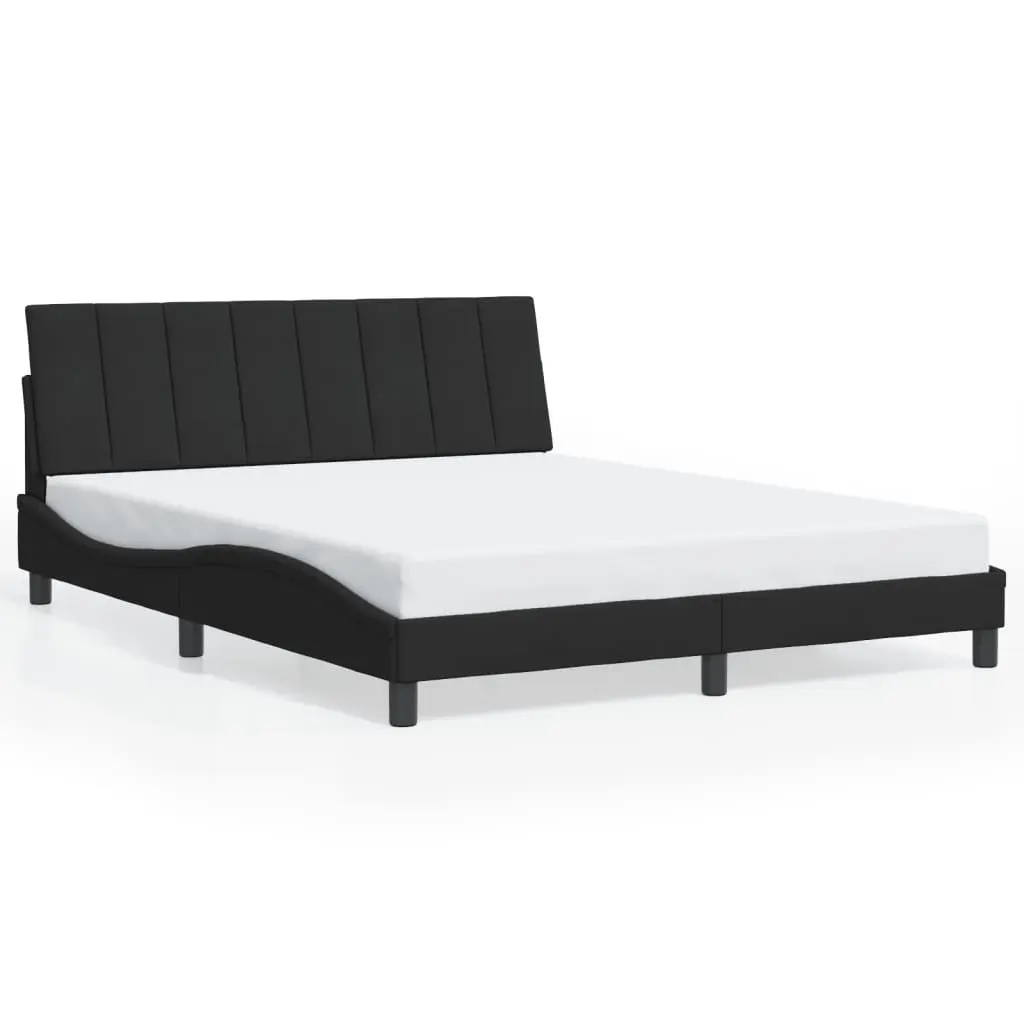 Queen Bed Frame with LED Lights Black Velvet Headboard 152x203 cm Bedroom