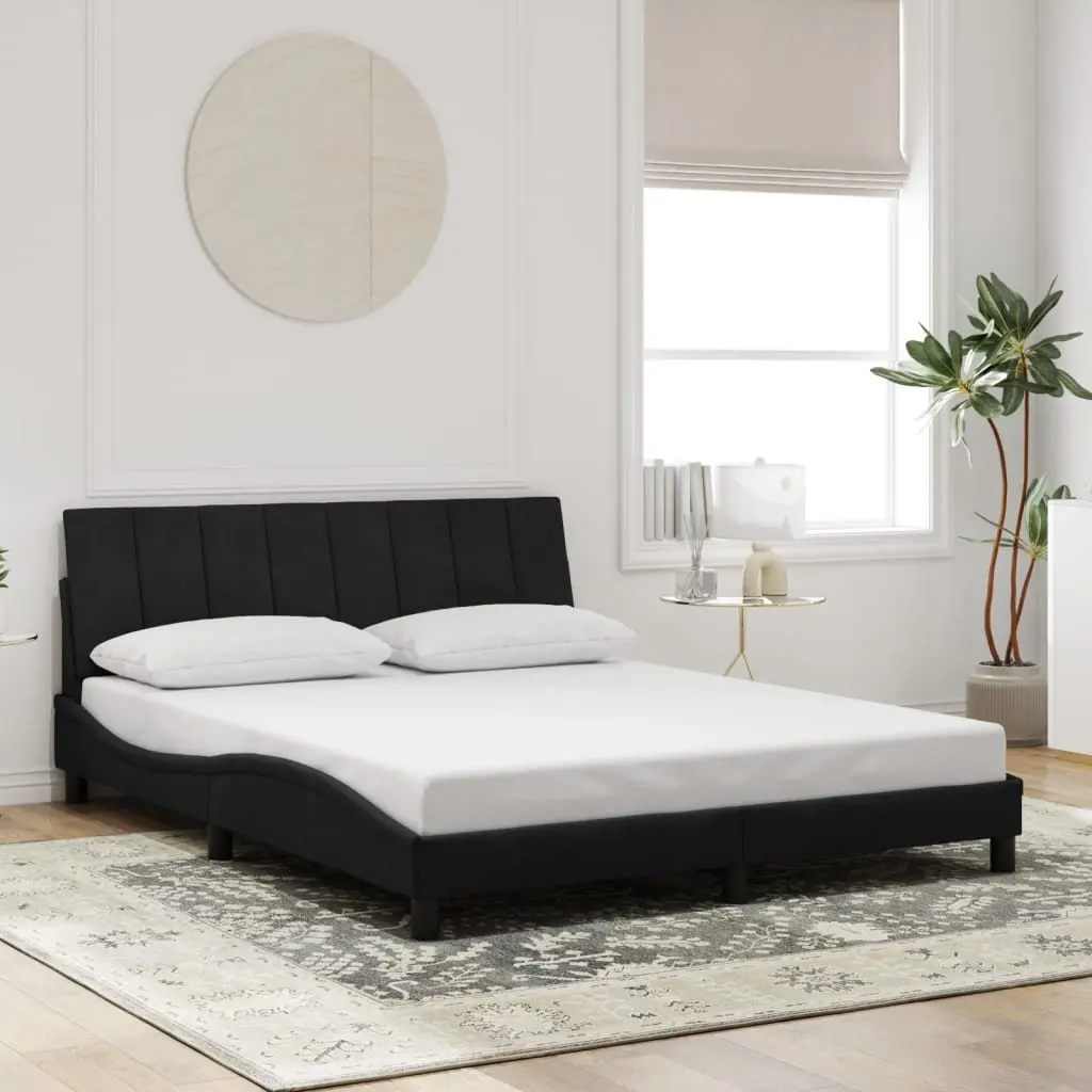 Queen Bed Frame with LED Lights Black Velvet Headboard 152x203 cm Bedroom