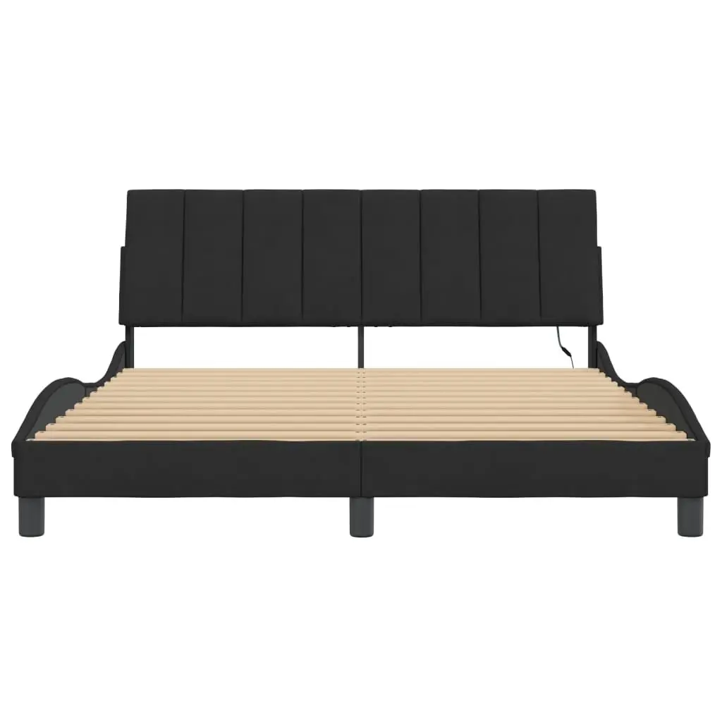 Queen Bed Frame with LED Lights Black Velvet Headboard 152x203 cm Bedroom