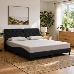 Black Velvet Bed Frame with LED Strip Lighting 180x200 cm