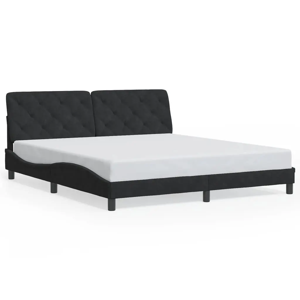 Bed Frame Velvet Black 180x200 cm with LED Lights Slatted Base Headboard