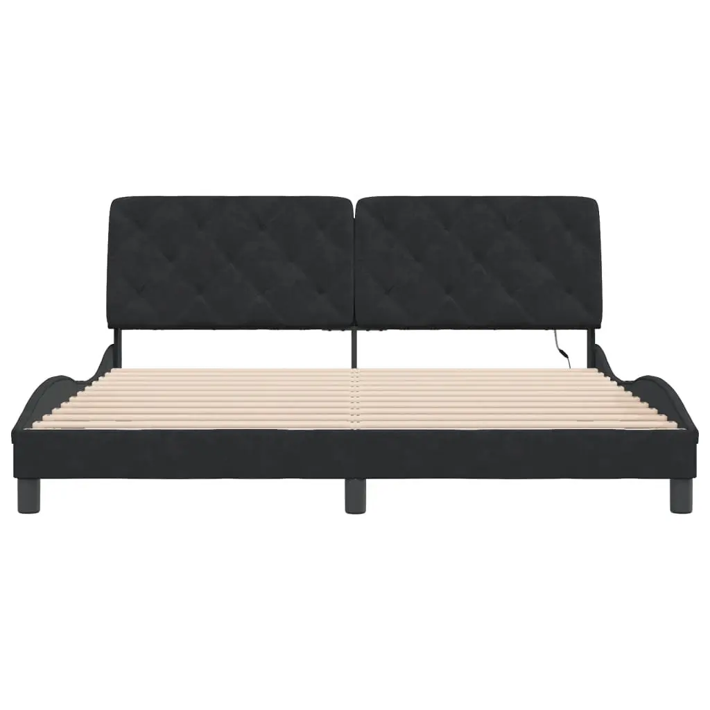 Bed Frame Velvet Black 180x200 cm with LED Lights Slatted Base Headboard