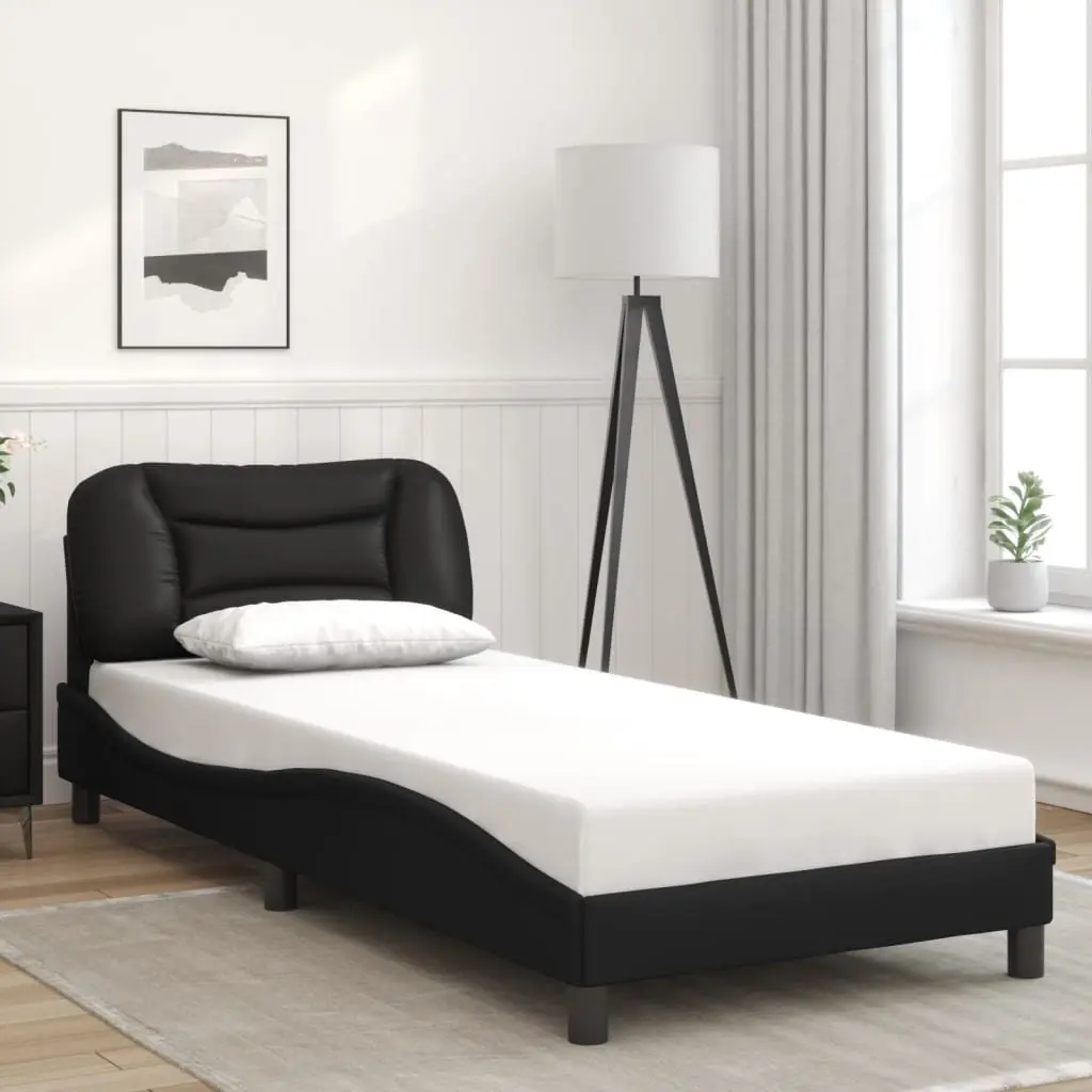 Bed Frame Faux Leather 90x190 cm Black with LED Lights Slatted Base
