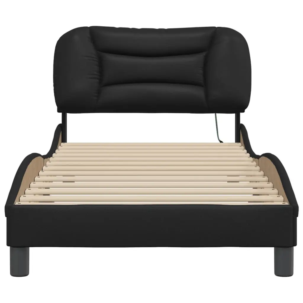 Bed Frame Faux Leather 90x190 cm Black with LED Lights Slatted Base