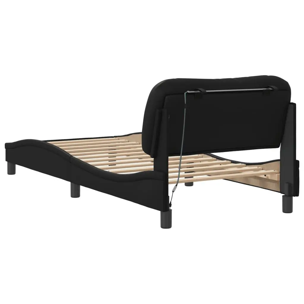 Bed Frame Faux Leather 90x190 cm Black with LED Lights Slatted Base