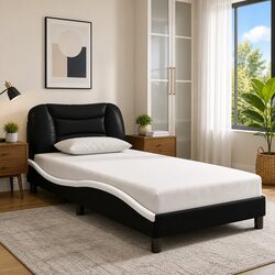 Bed Frame with LED Lights Black White Headboard Support Bedroom Furniture