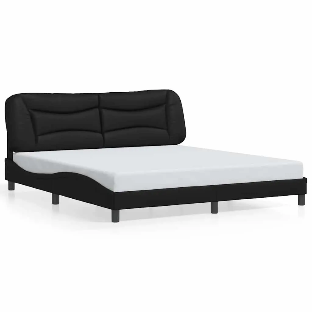 Black Bed Frame with Colourful LED Strip Lights Faux Leather Headboard 180x200cm